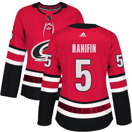 Adidas Carolina Hurricanes 5 Noah Hanifin Red Home Authentic Women Stitched NHL Jersey